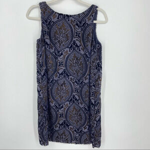 Loft‎ Navy blue gold Velvet Shift Dress sleeveless Sz S petite